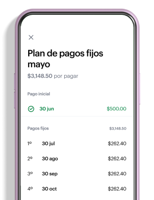 Fotografía de un smartphone con la app Nu abierta en la sección de Plan de Pagos fijos para diferir tu saldo a pagar
